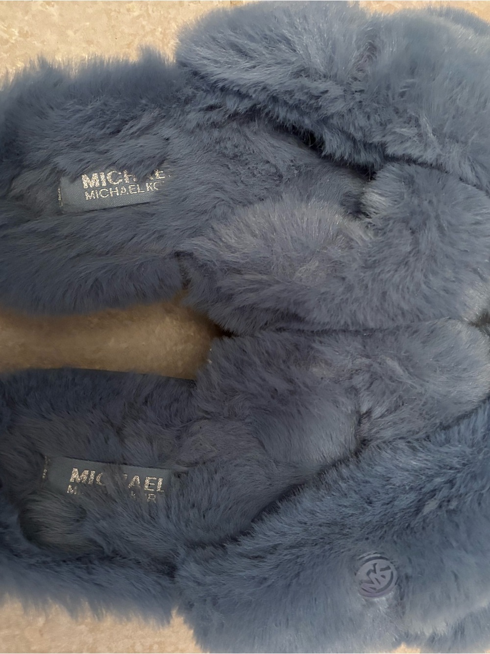 MICHAEL Michael Kors Dusty Blue Faux-Fur Slippers